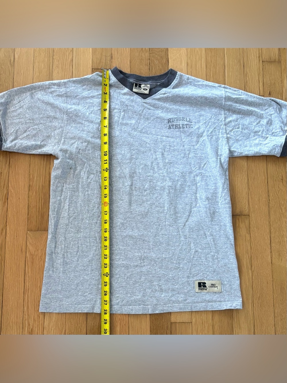 Vintage 90s Russell Athletic Pro Cotton Shirt V-Neck Ringer Made In USA M - Picture 6 of 9